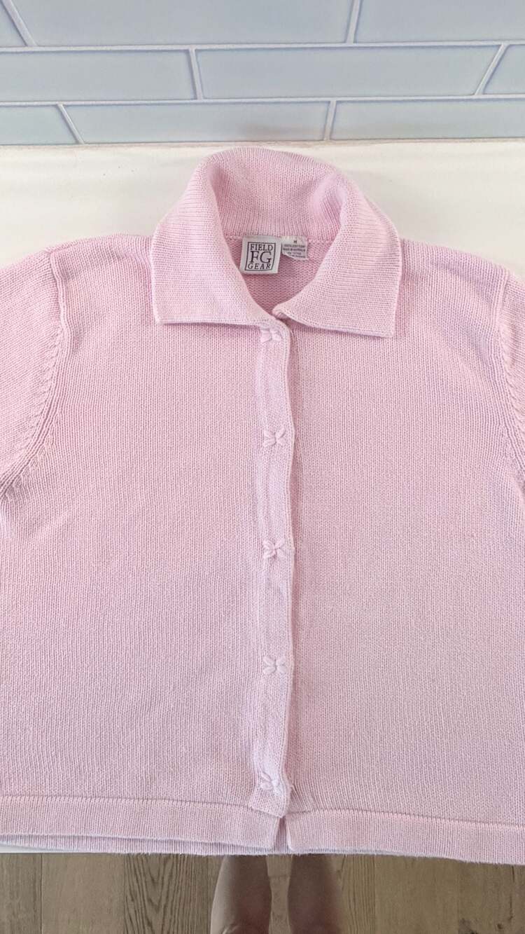 Pink 100% Cotton Long Sleeve Collared Cardigan Size M